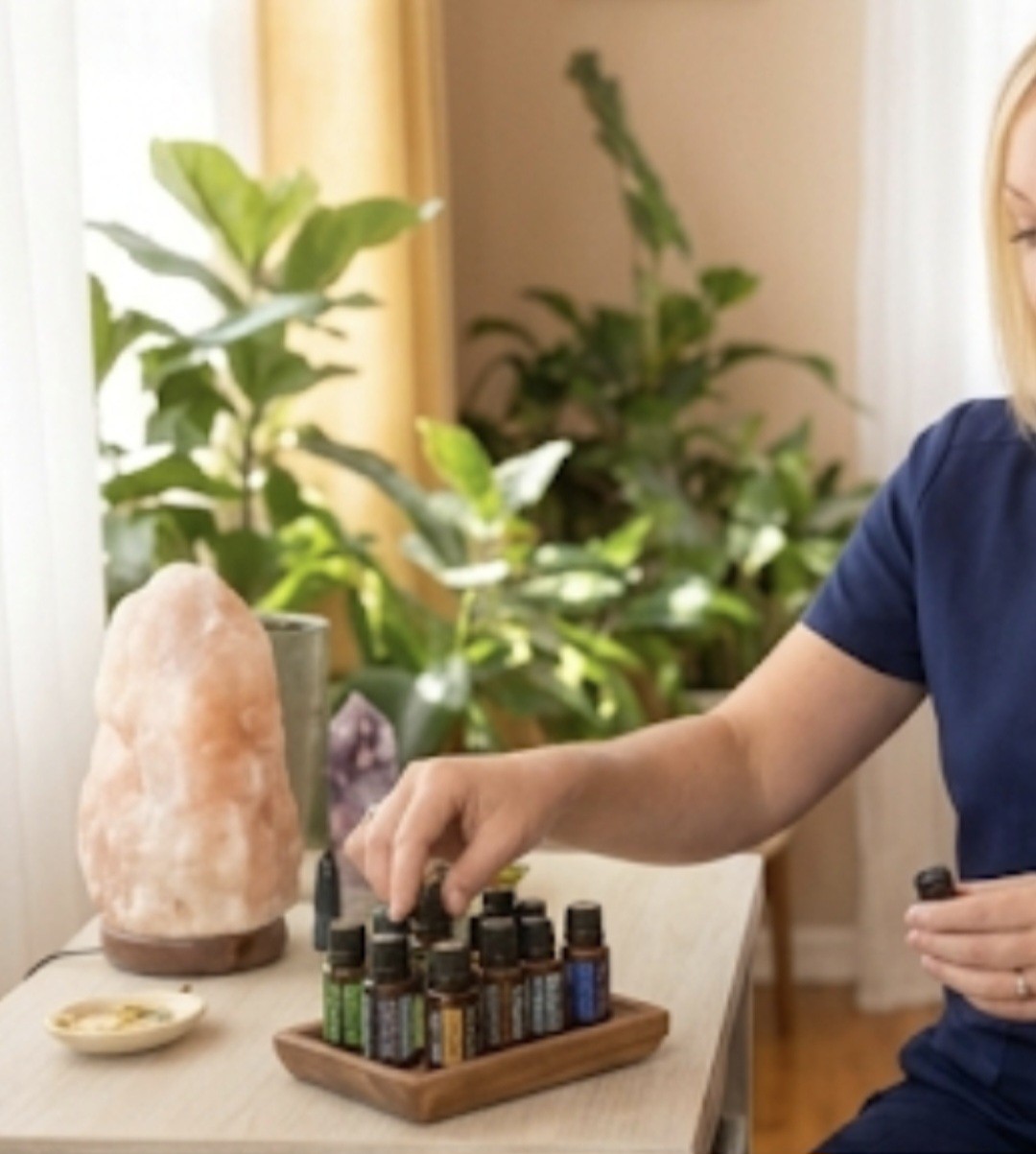 The calm Sage Therapies Lancashire treatment room with sage foliage and lavender