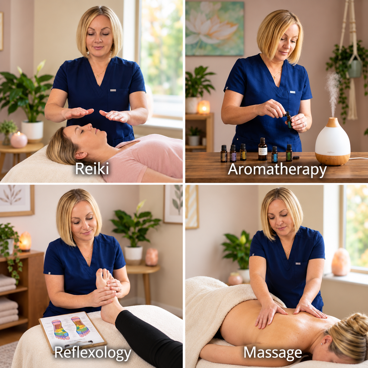 Holistic therapies including Reiki, Aromatherapy, Reflexology and Massage